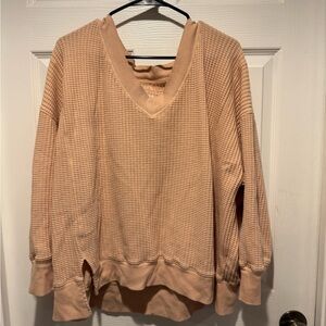 Women's Pink V-Neck Oversized Sweater